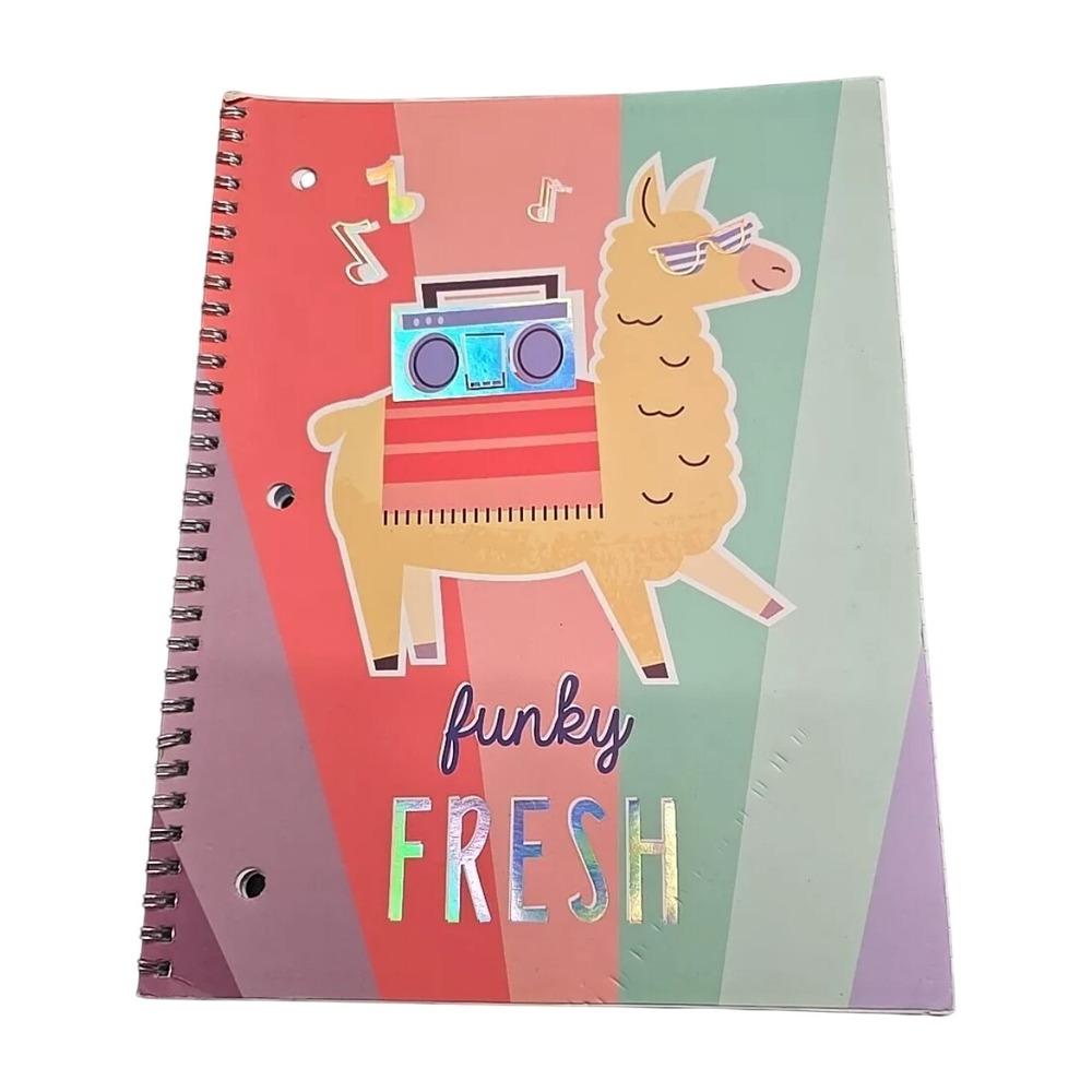 3Birds Design; Funky Fresh Llama 1 Subject Spiral School Notebook; College Ruled